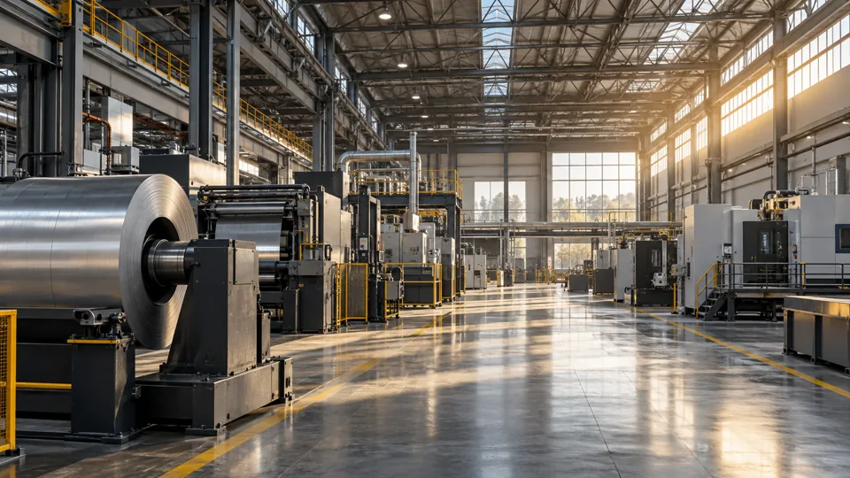 Instalação industrial com estrutura e equipamentos de produção